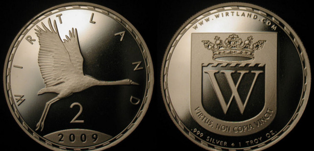 Виртландски жерав е първата златна монета в света, пусната от виртуална страна